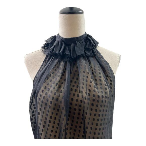 Milly Blouse Top Womens 4 Black Silk Polka Dot Print Halter Ruffle Collar READ - Picture 7 of 13